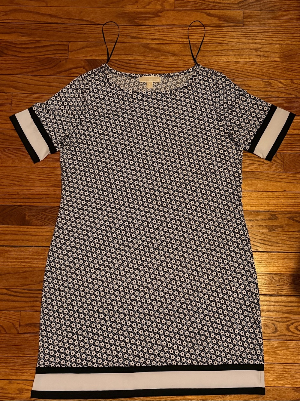 Michael Kors Navy and White Printed Short Sleeve Shift Dress